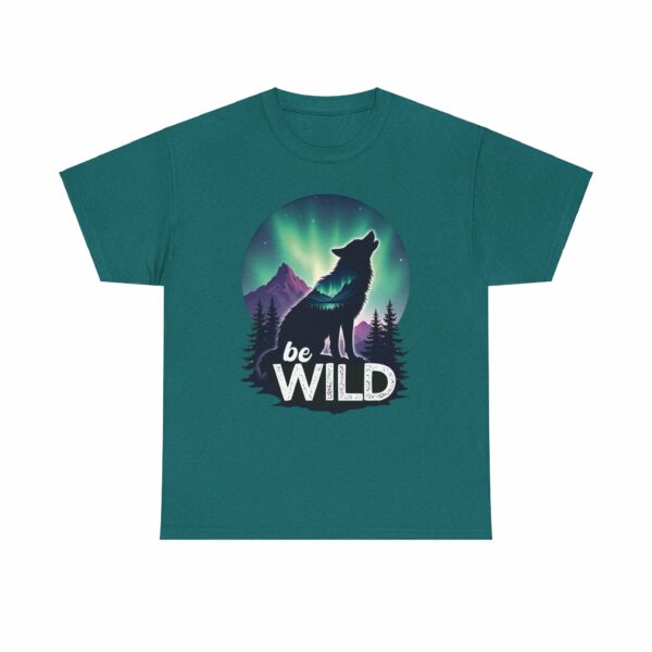 Be Wild – Wilderness Aurora Howling Wolf Mountain Design Unisex Heavy Cotton Tee - Image 11