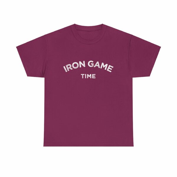 Iron Game Time Motivational Distressed Powerlifting Bodybuilding Letter Art Design Unisex Heavy Cotton Tee - Image 2