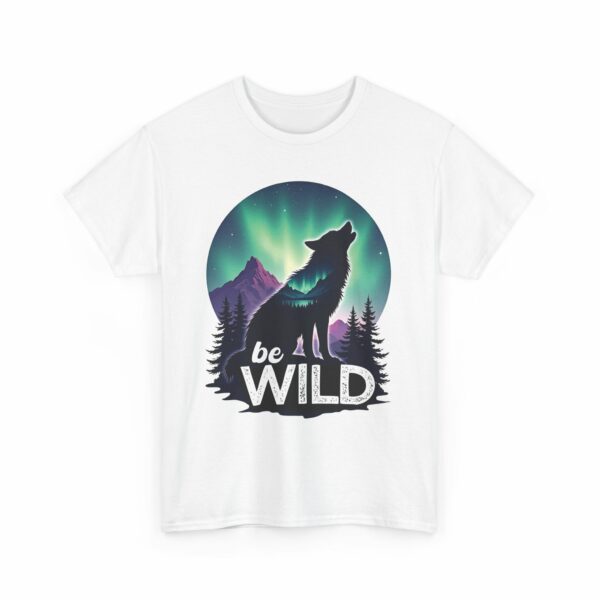 Be Wild – Wilderness Aurora Howling Wolf Mountain Design Unisex Heavy Cotton Tee - Image 6