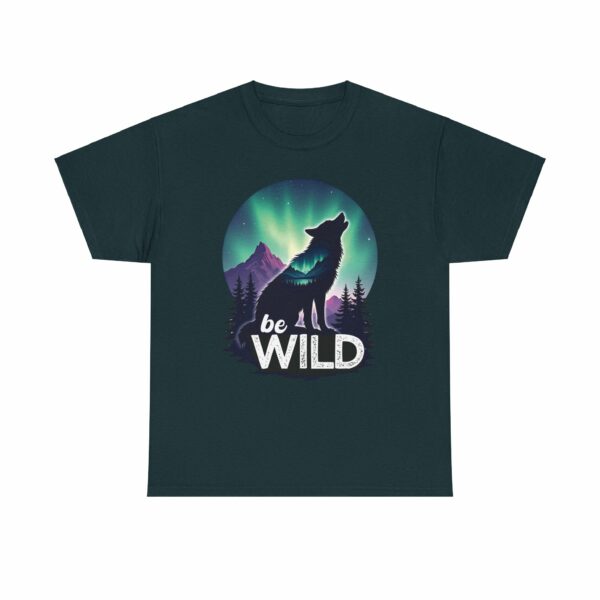 Be Wild – Wilderness Aurora Howling Wolf Mountain Design Unisex Heavy Cotton Tee - Image 2